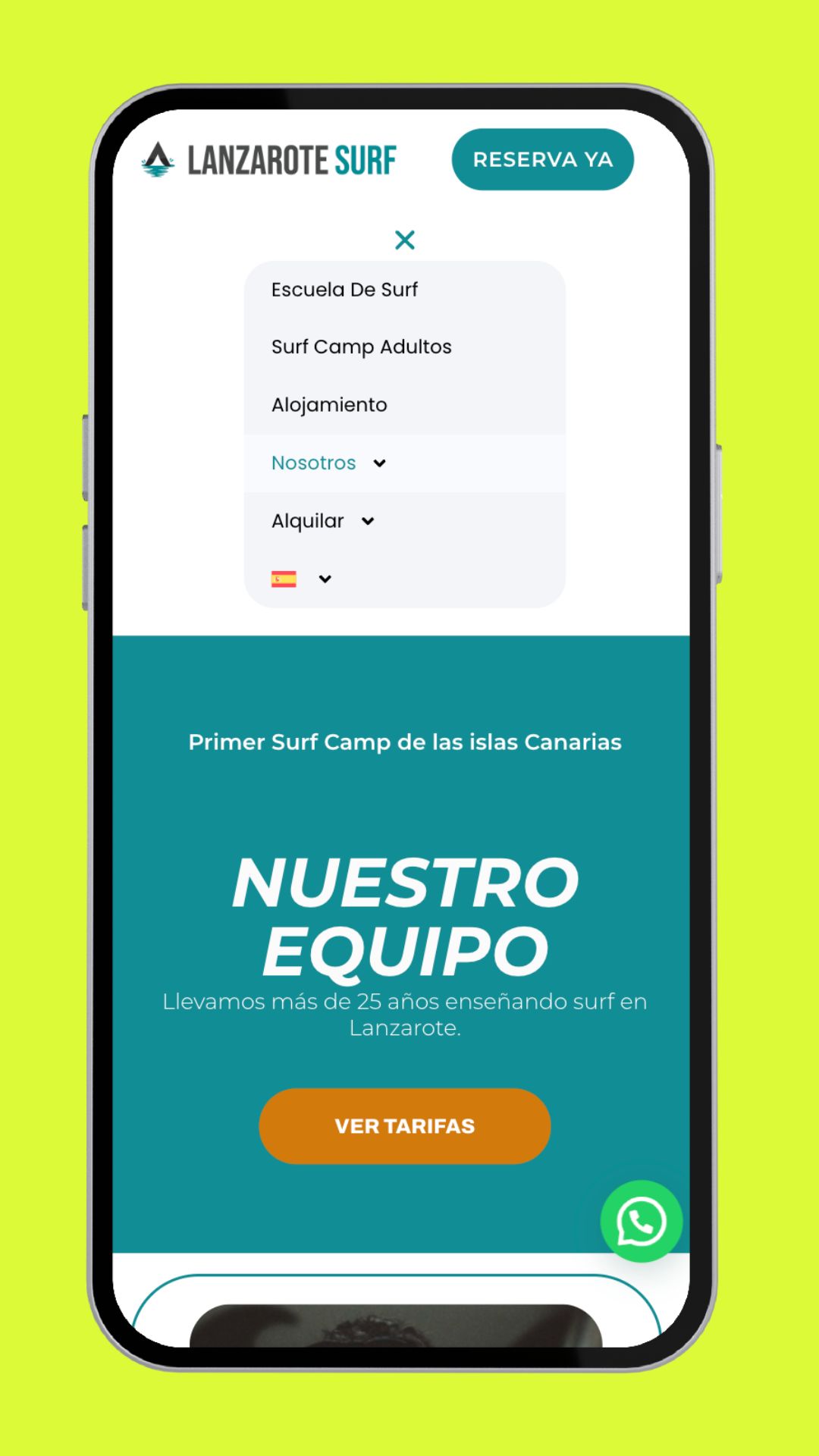 Before & after: Lanzarote Surf School website transformation through UX/UI design.