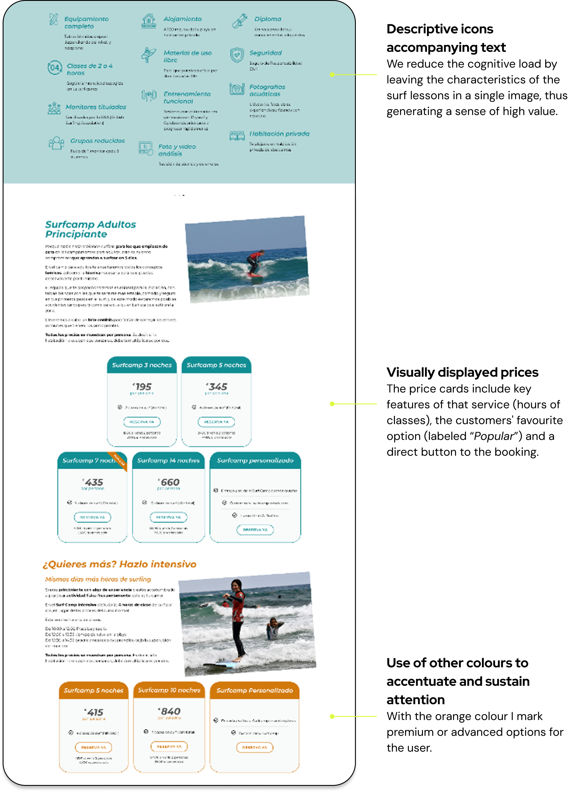 User-centered website design for Lanzarote Surf School – intuitive and engaging interface.