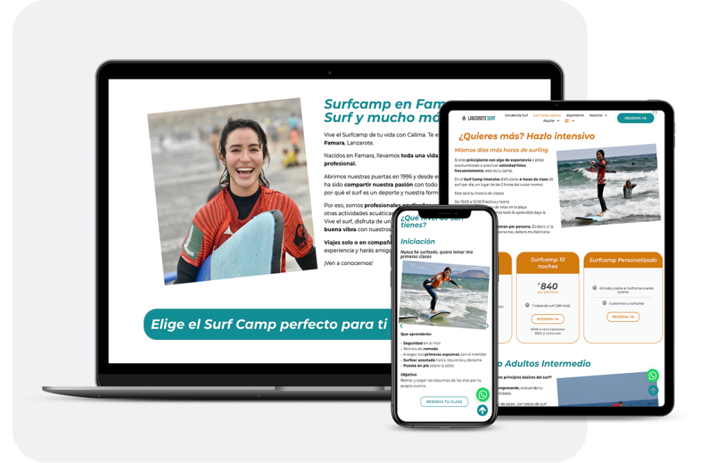 Surf School case study – UX/UI design for a surf school website optimized for usability and conversions.