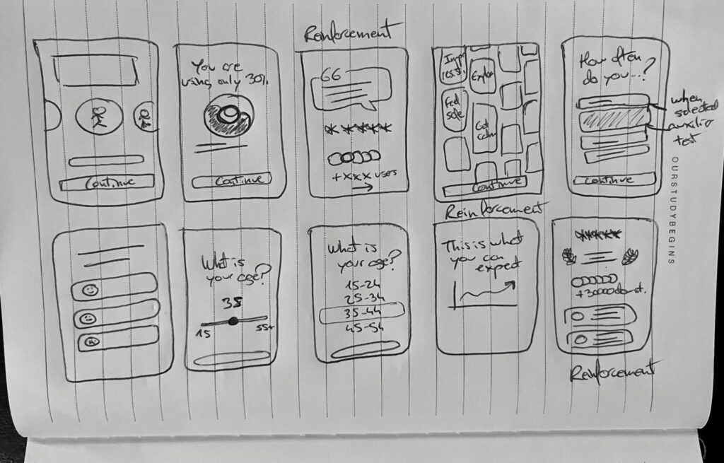 Low definition wireframes for breath training onboarding